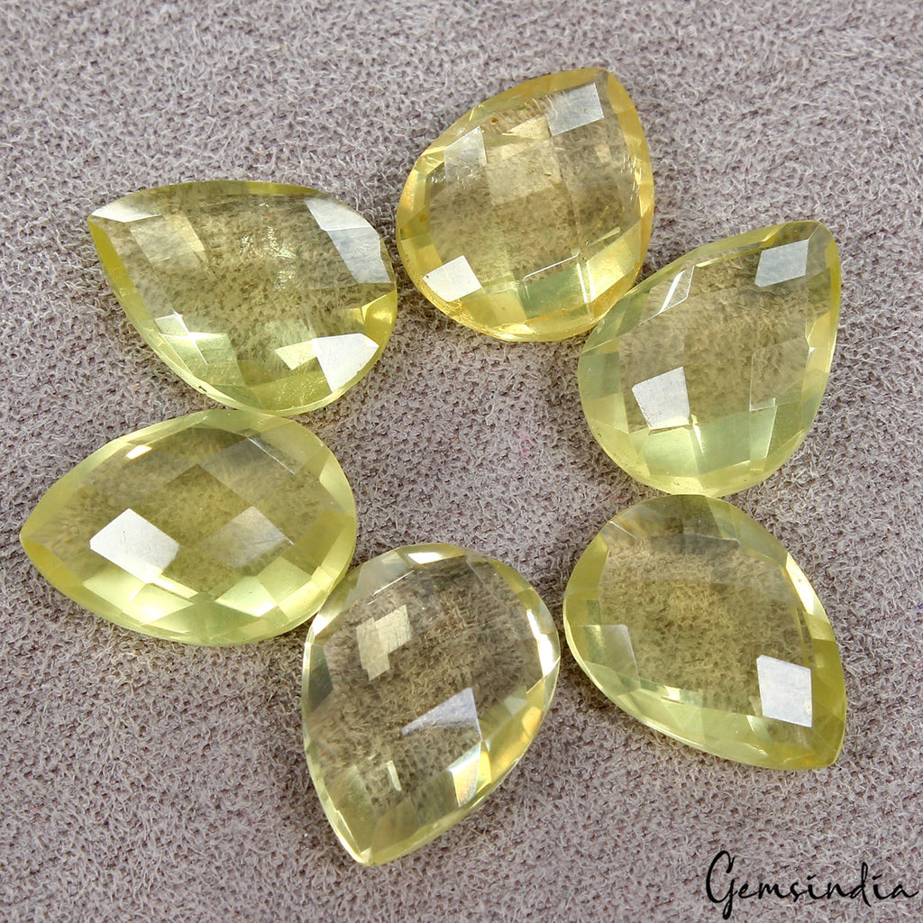 6 Pcs Natural Lemon Citrine Quartz Pear Checker Cut Untreated 15x11mm Gemstones~