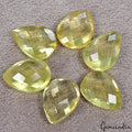 6 Pcs Natural Lemon Citrine Quartz Pear Checker Cut Untreated 15x11mm Gemstones~