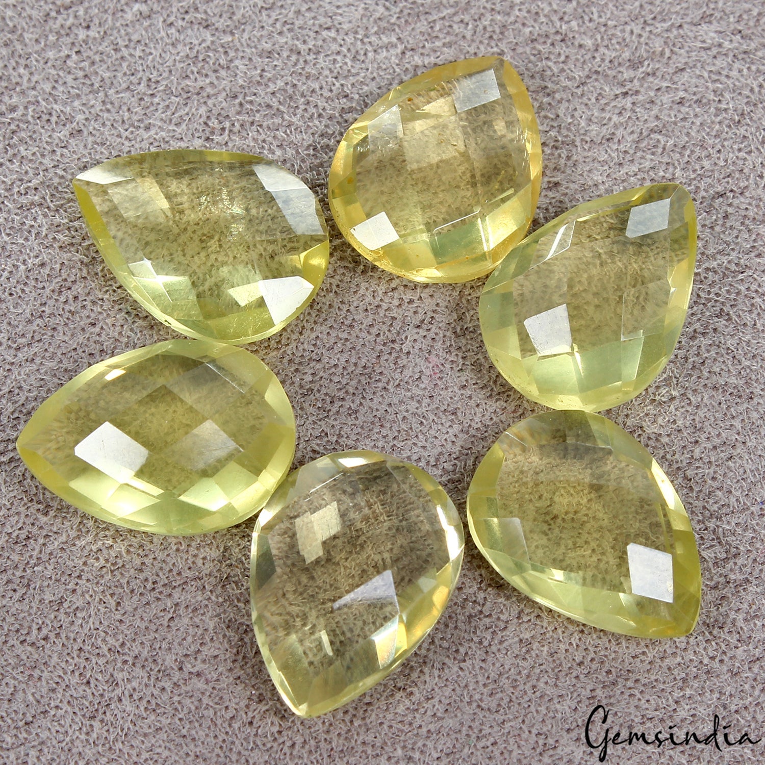 6 Pcs Natural Lemon Citrine Quartz Pear Checker Cut Untreated 15x11mm Gemstones~