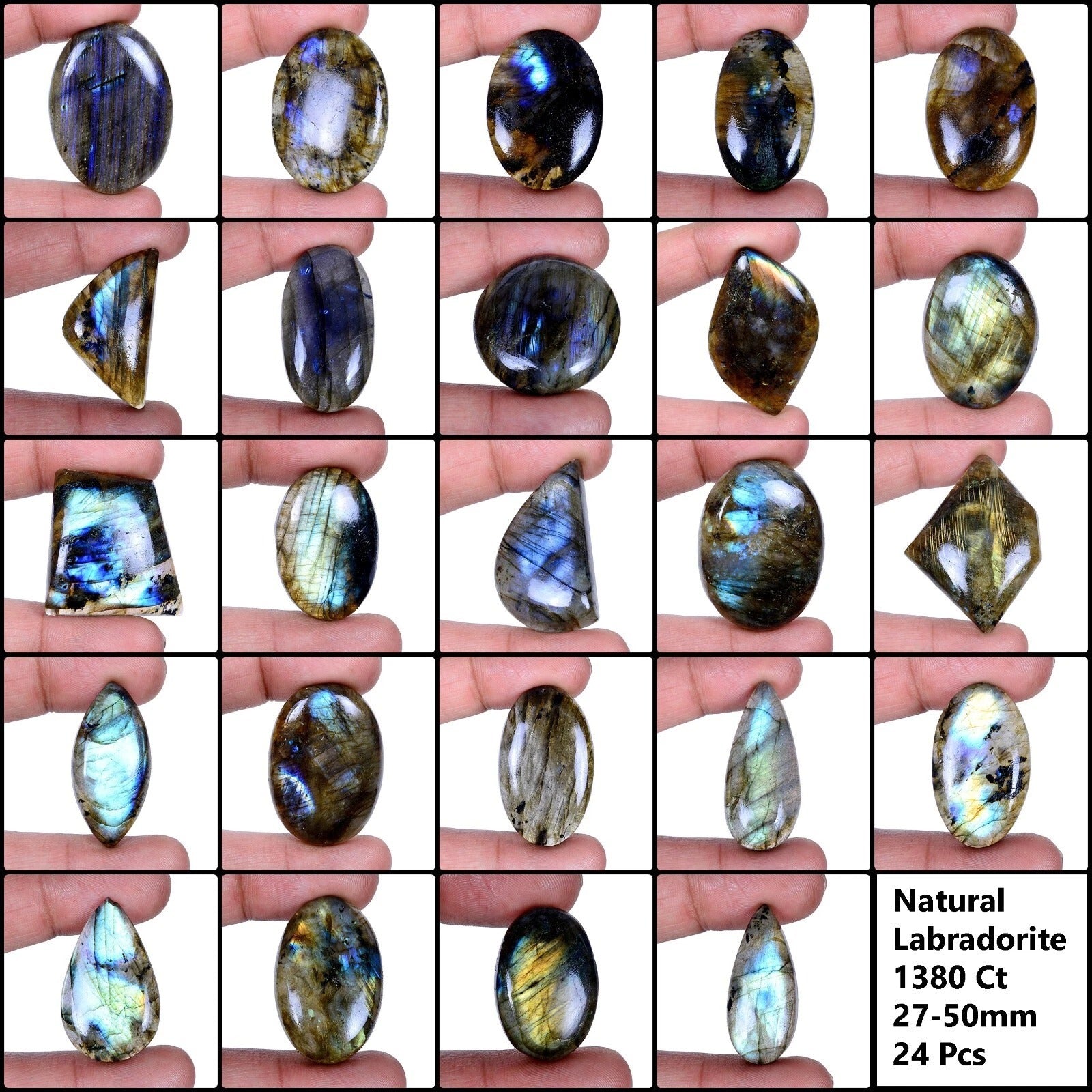 1380 Cts/24 Pcs natural Untreated Spectrolite Labradorite Mix Cab Loose Gems Lot