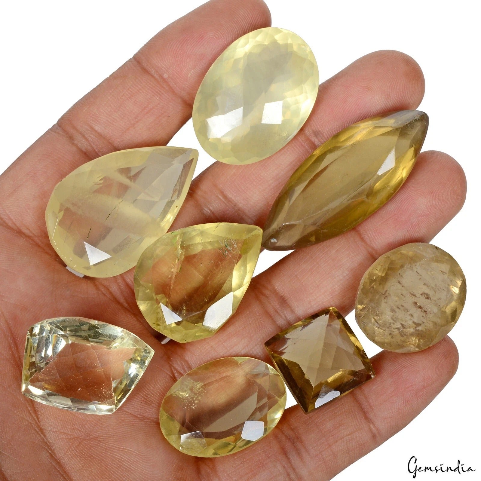 Lemon Quartz Lot, Loose Gemstone, Untreated — 8 Pieces, 18mm to 22mm, 350 Ct, Brazil