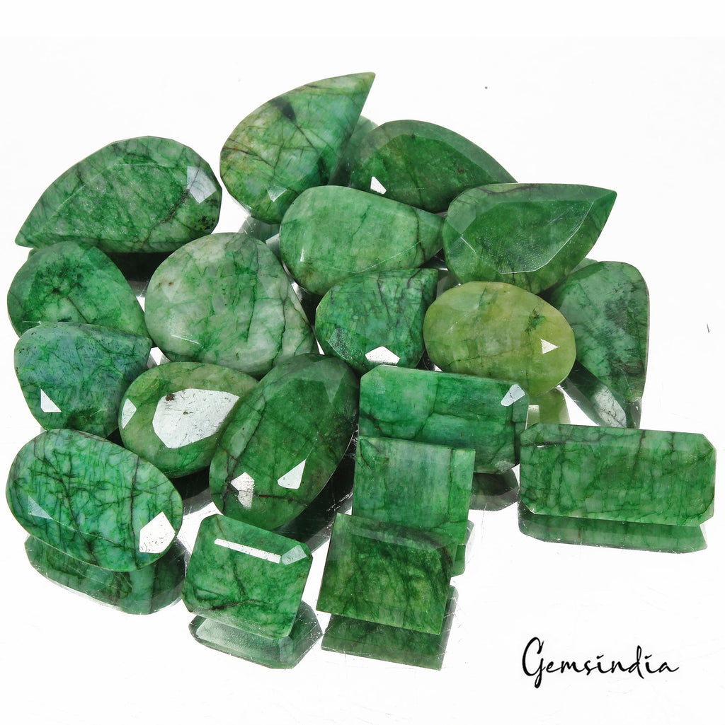 920 Cts/19 Pcs Natural Green Emerald Mix Cut Loose Wholesale 20mm-41mm Gems Lot