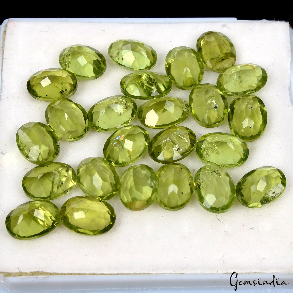 24 Pcs Natural Green Peridot 8x6mm Untreated/Unheated Oval Cut Loose Gemstones