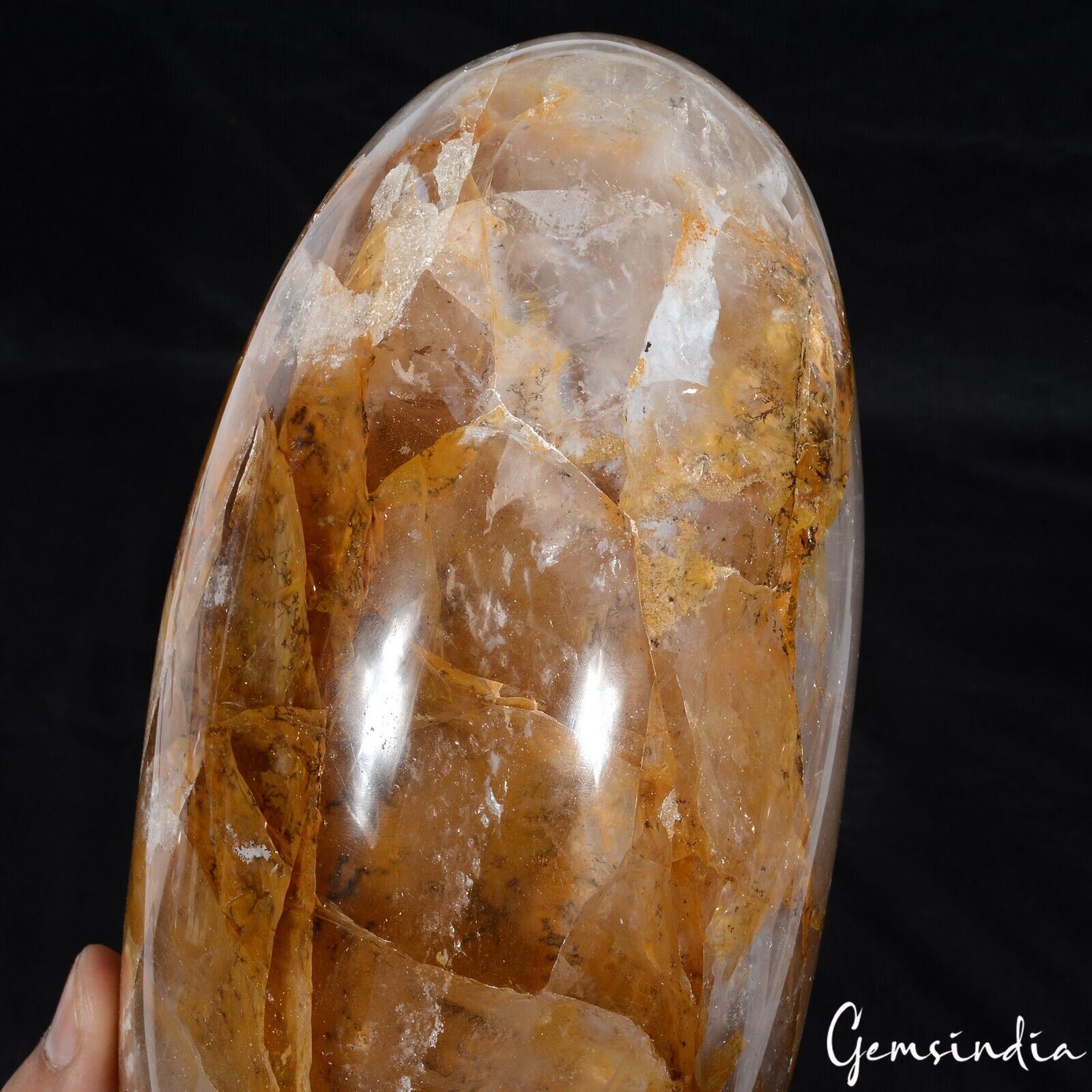 9.3" Golden White Quartz Healing Chakra Charged Metaphysical Oval Lingam 3.5 Kg