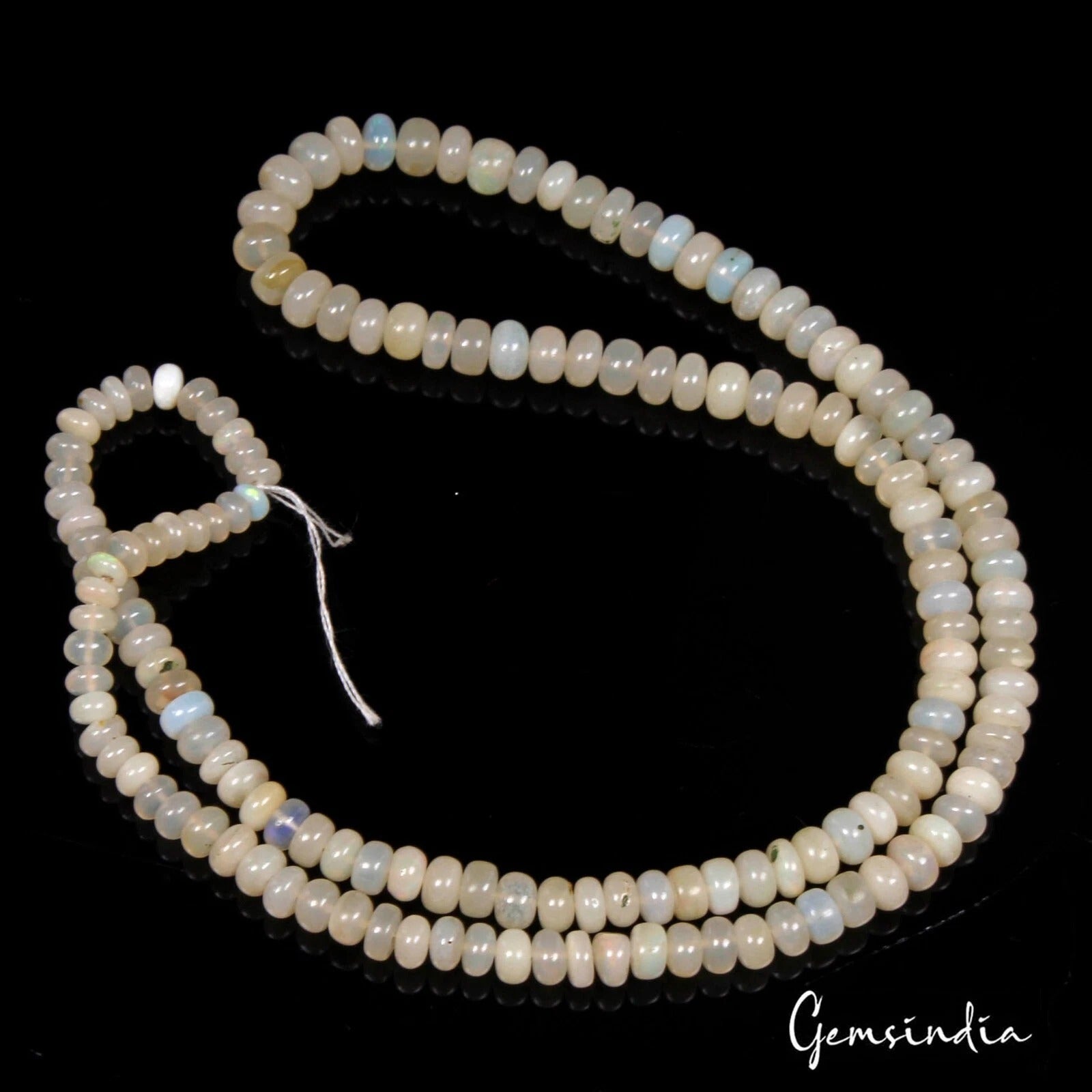 43.20 Cts Natural Untreated Cream White W Multi Shine Opal Round Bead 16" Strand