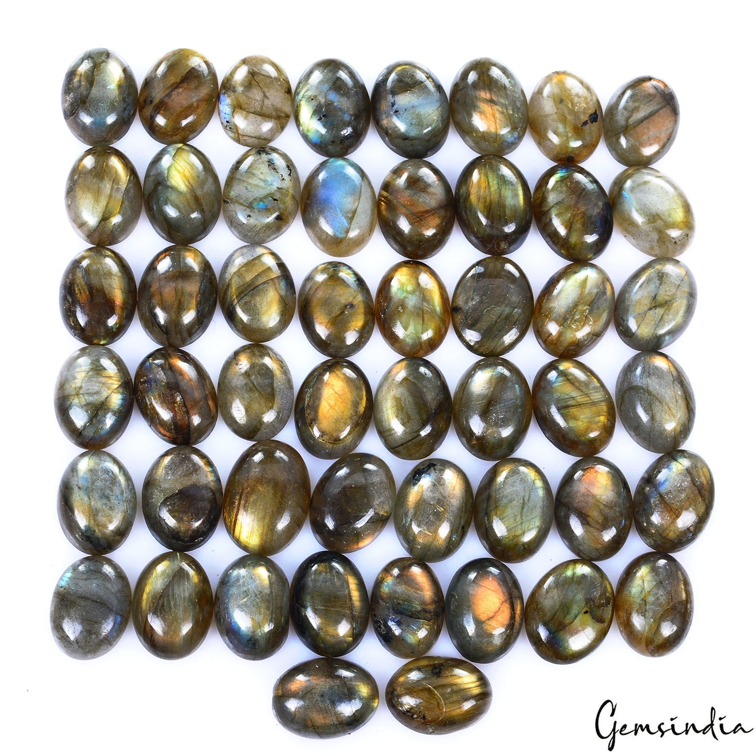 400 Cts/50 Pcs Natural Peach Flashy Labradorite Oval Calibrated 15x12mm Gems Lot