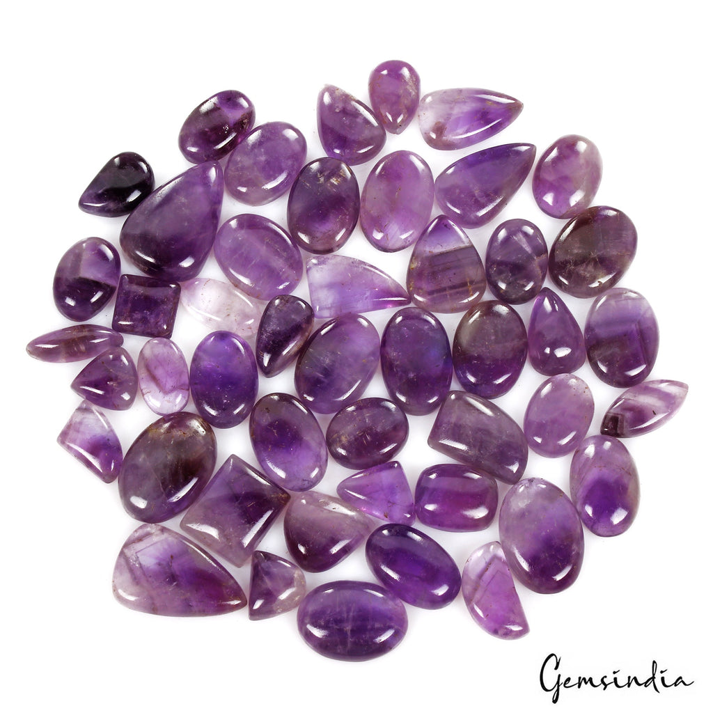 900 Cts/47 Pcs Natural Untreated Purple Amethyst Mix Cab Loose Gems For Jewelry