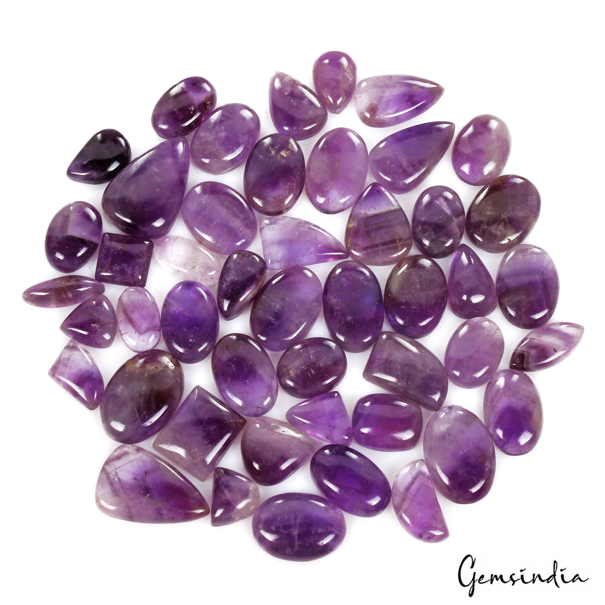 900 Cts/47 Pcs Natural Untreated Purple Amethyst Mix Cab Loose Gems For Jewelry