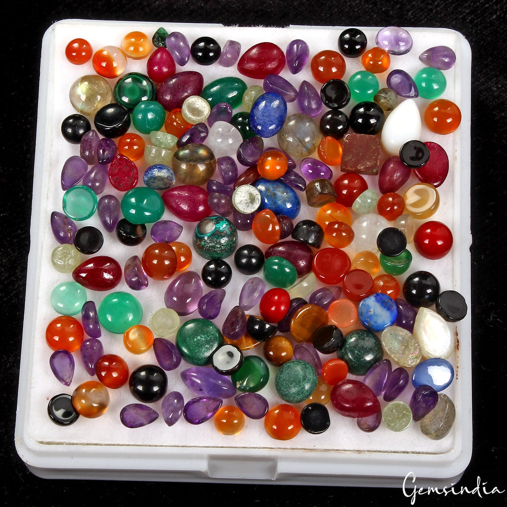 Box Full of Multi Color Mix Shape 3-8mm Loose Cabochon Jewelry Gemstones~ 161 Pc