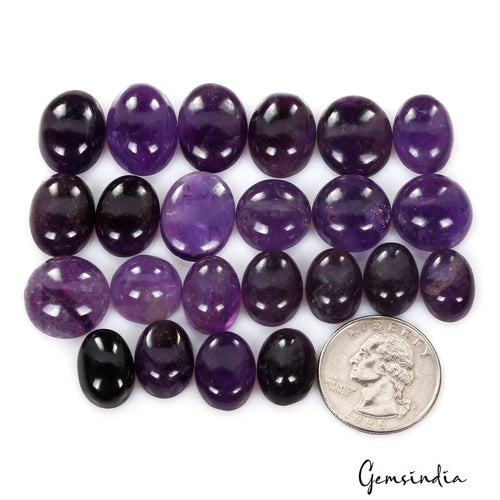Amethyst Lot, Cabochon, Untreated, Purple — 23 Pieces, 14mm, 270 Ct, Uruguay