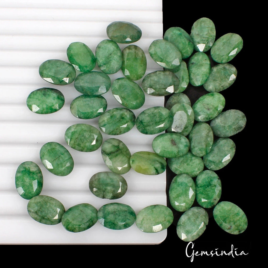 180 Ct/42Pcs Natural Green Brazilian Emerald Oval Faceted Loose Gems For Jewelry