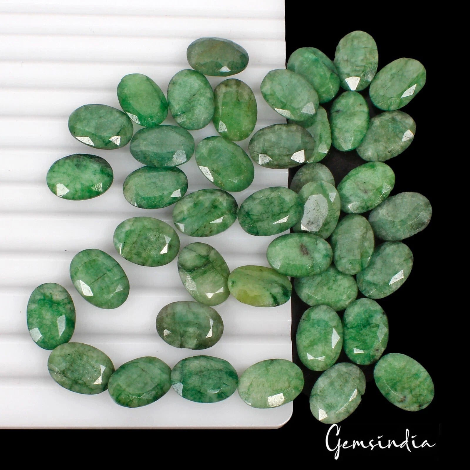 180 Ct/42Pcs Natural Green Brazilian Emerald Oval Faceted Loose Gems For Jewelry