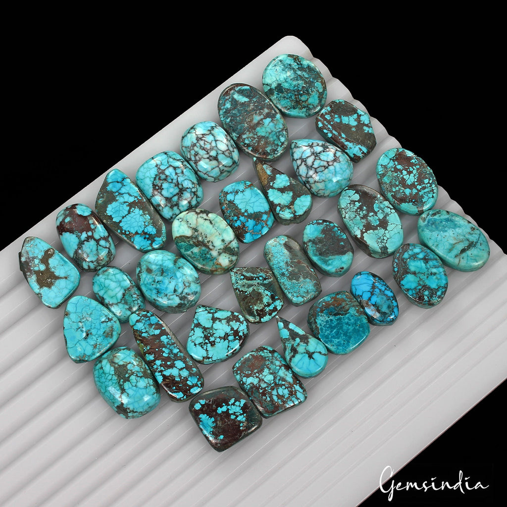 520 Ct Natural Spiderweb Blue Turquoise Oval Cabochon Loose Gemstone Lot 30 Pcs