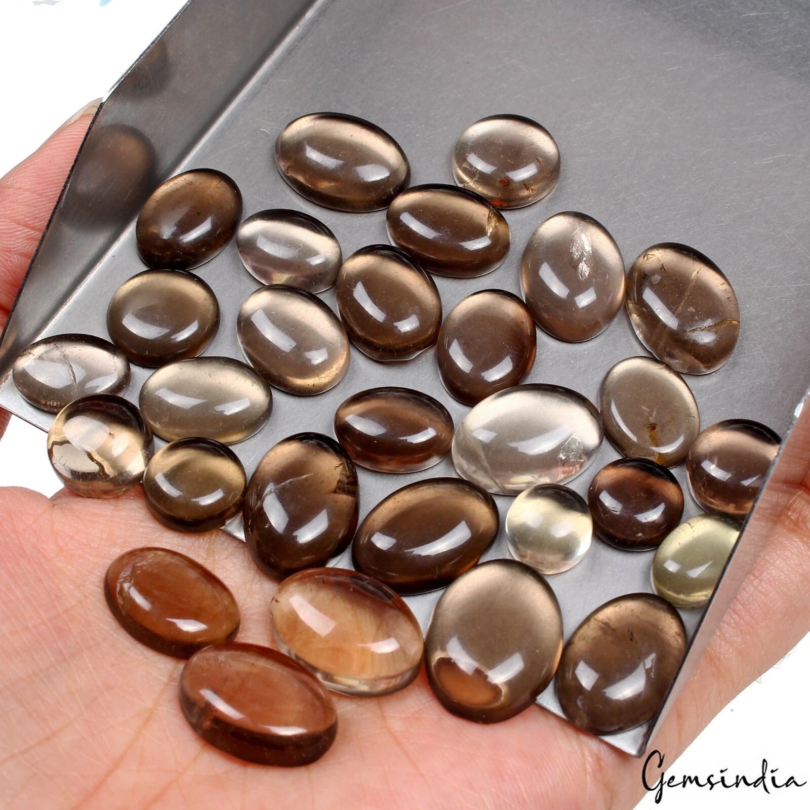 Smoky Quartz Lot, Cabochon, Untreated, Brown — 29 Pieces, 9mm to 19mm, 231.10 Ct, Madagascar