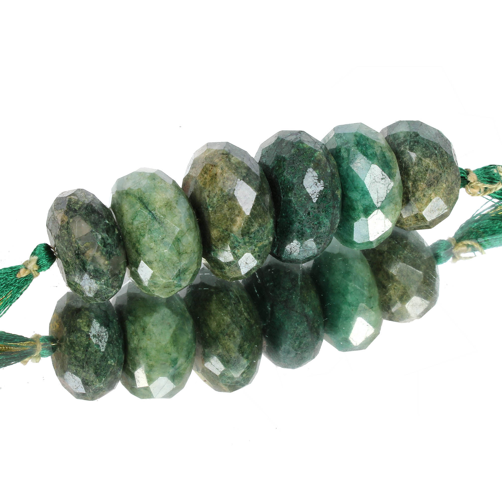 6 Pcs/690 Cts Natural Green Emerald Round Faceted Cut Drilled Beads for Jewelry