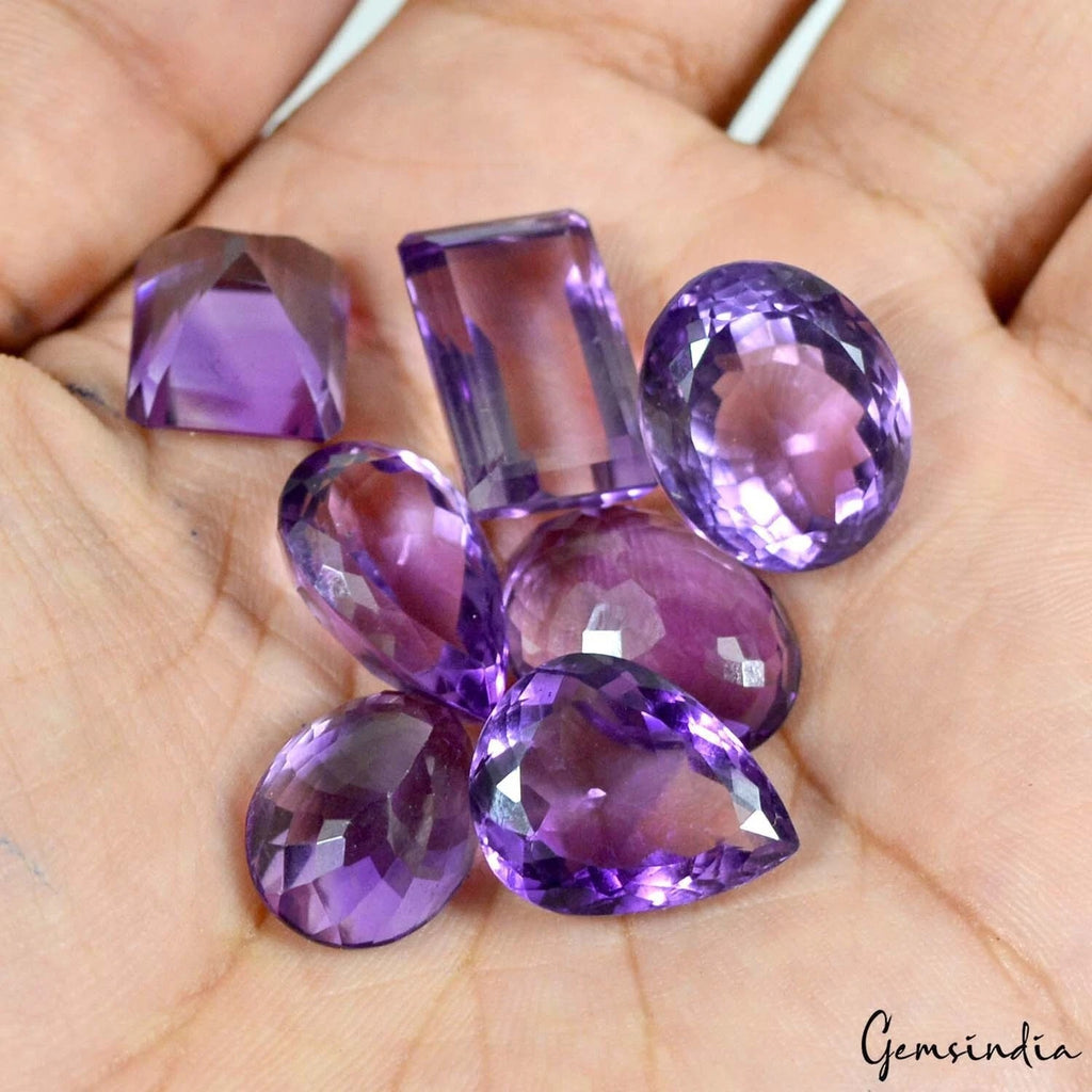 Amethyst Lot, Loose Gemstone, Oval, Pear, Octagon Faceted Cut, Untreated — 7 Pieces, 12mm to 19mm, 100 Ct, Brazil