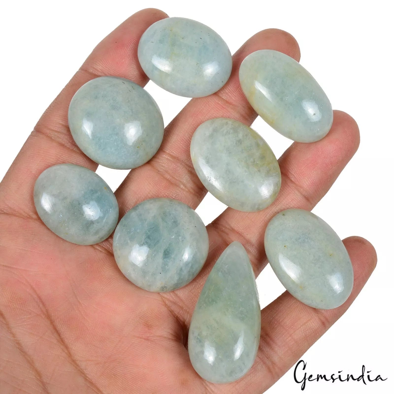 Aquamarine Lot, Cabochon, Untreated — 8 Pieces, 25mm to 38mm, 345 Ct, Brazil