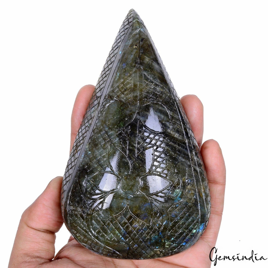2830 Cts Natural Blue Shine Labradorite Pear Cu Hand Carved Earth Mined Huge Gem