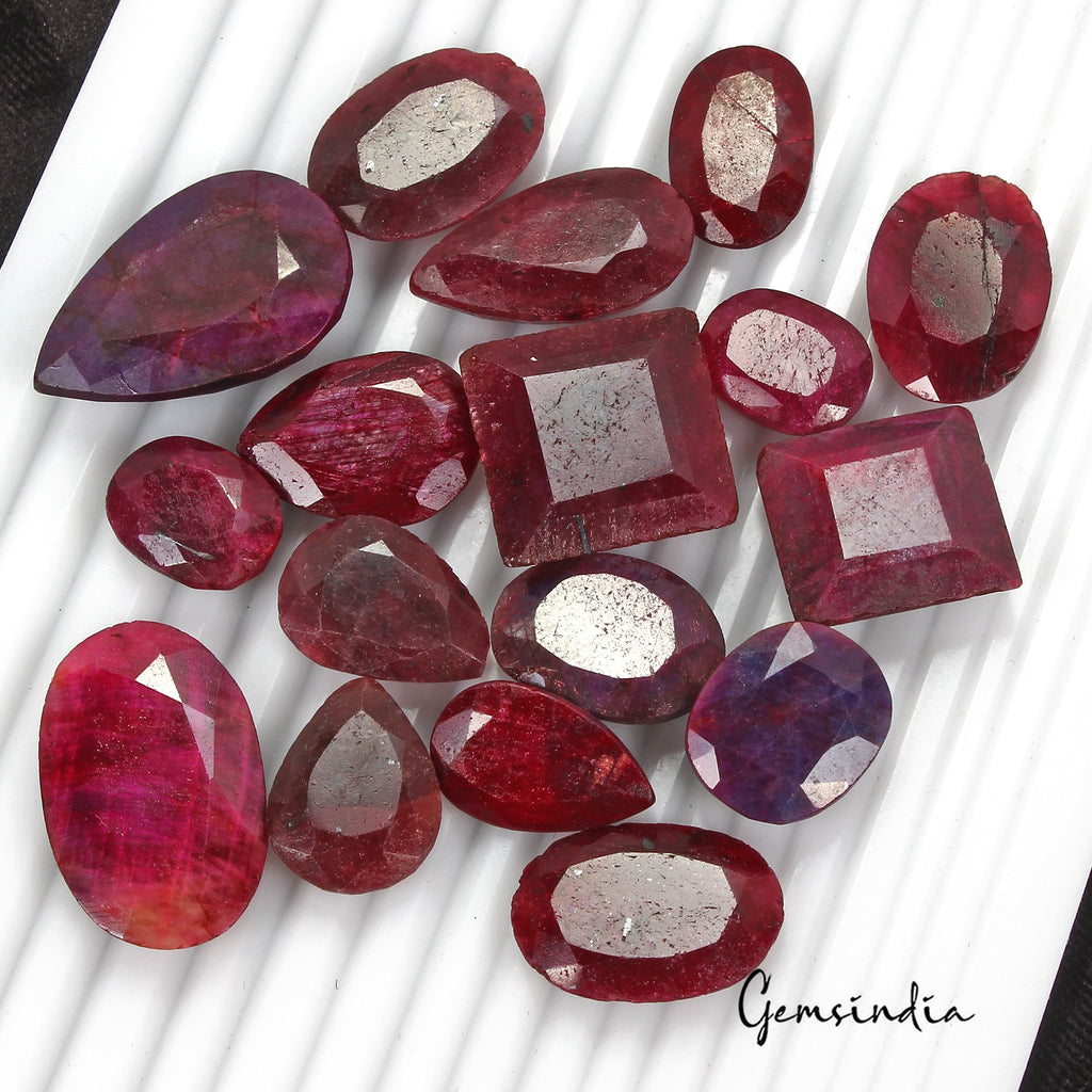 600 Cts/17 Pcs Natural African Red Ruby Mixed Faceted Loose Gems Lot For Jewelry