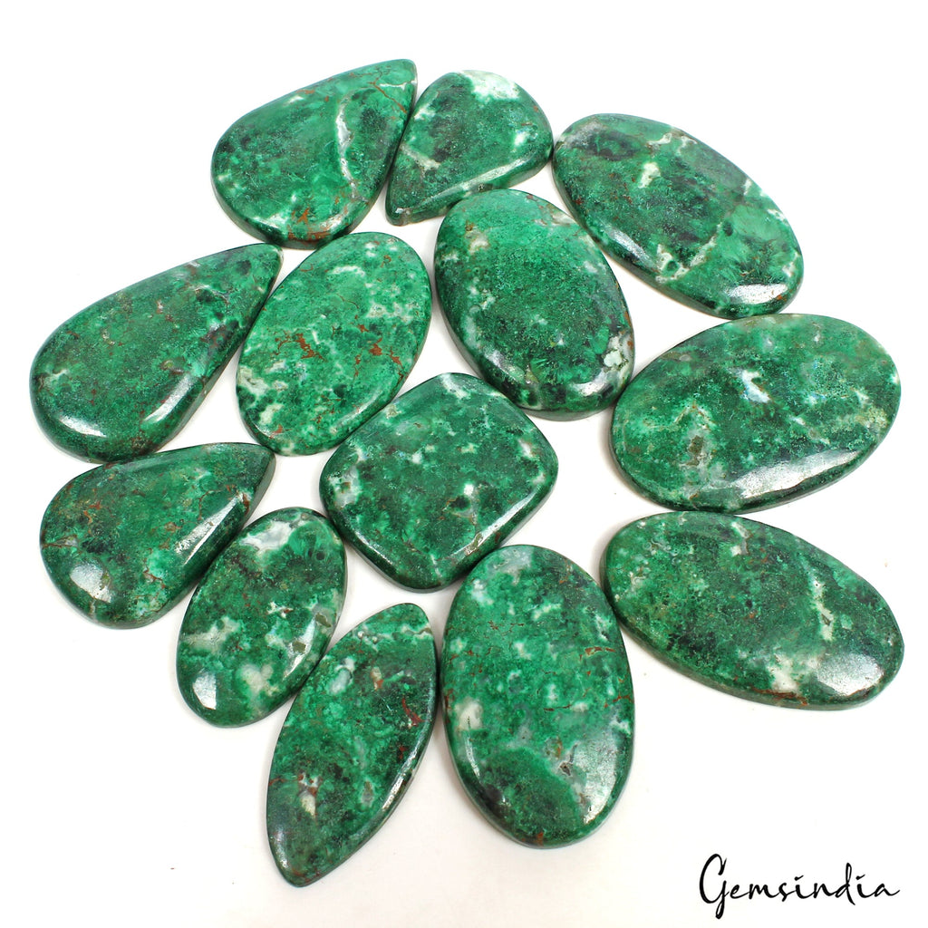 500 Ct/13 Pcs Natural Untreated Green Chrysocolla Mixed Cab Gems Lot For Jewelry
