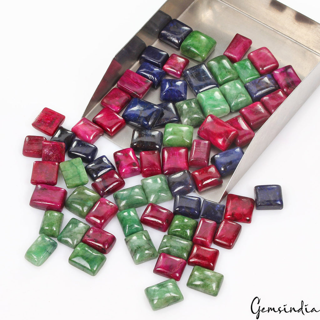 1060 Ct/12-19mm Natural Ruby Emerald Sapphire Rectangular Cabochon Gemstones Lot