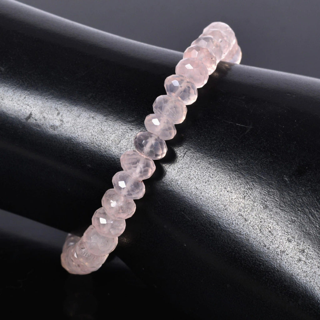 72.50 Cts Natural Pink Rose Quartz Gems Beaded Handmade Stretch Bracelet 7Inches