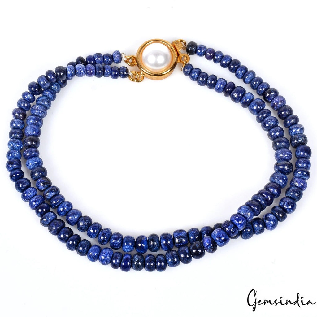 84.40 Ct Natural Blue Sapphire Round Cab Center Drilled Beaded Handmade Bracelet