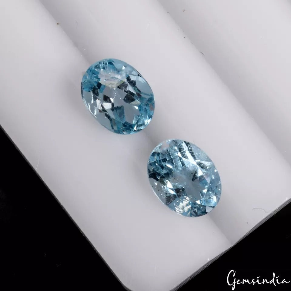 3Ct/2 Pcs Natural Brazilian Blue Topaz Gems Oval 8x6mm Matching Pair For Earring
