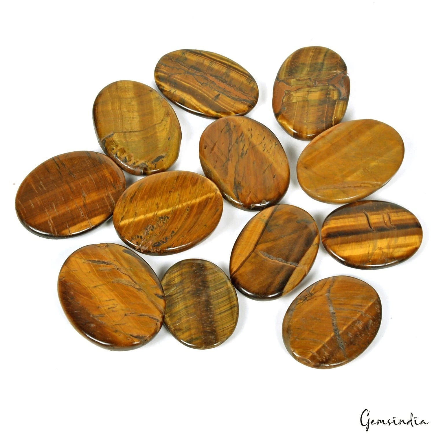 Tiger Eye Lot, Cabochon, Untreated, Brown — 12 Pieces, 30mm to 37mm, 690 Ct, Madagascar