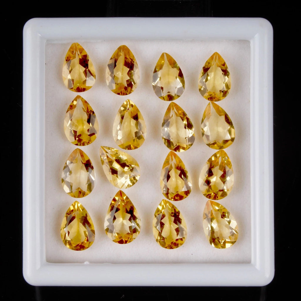 Citrine Lot, Loose Gemstone, Pear Cut, Untreated — 16 Pieces, 12mm, 41.60 Ct, Brazil