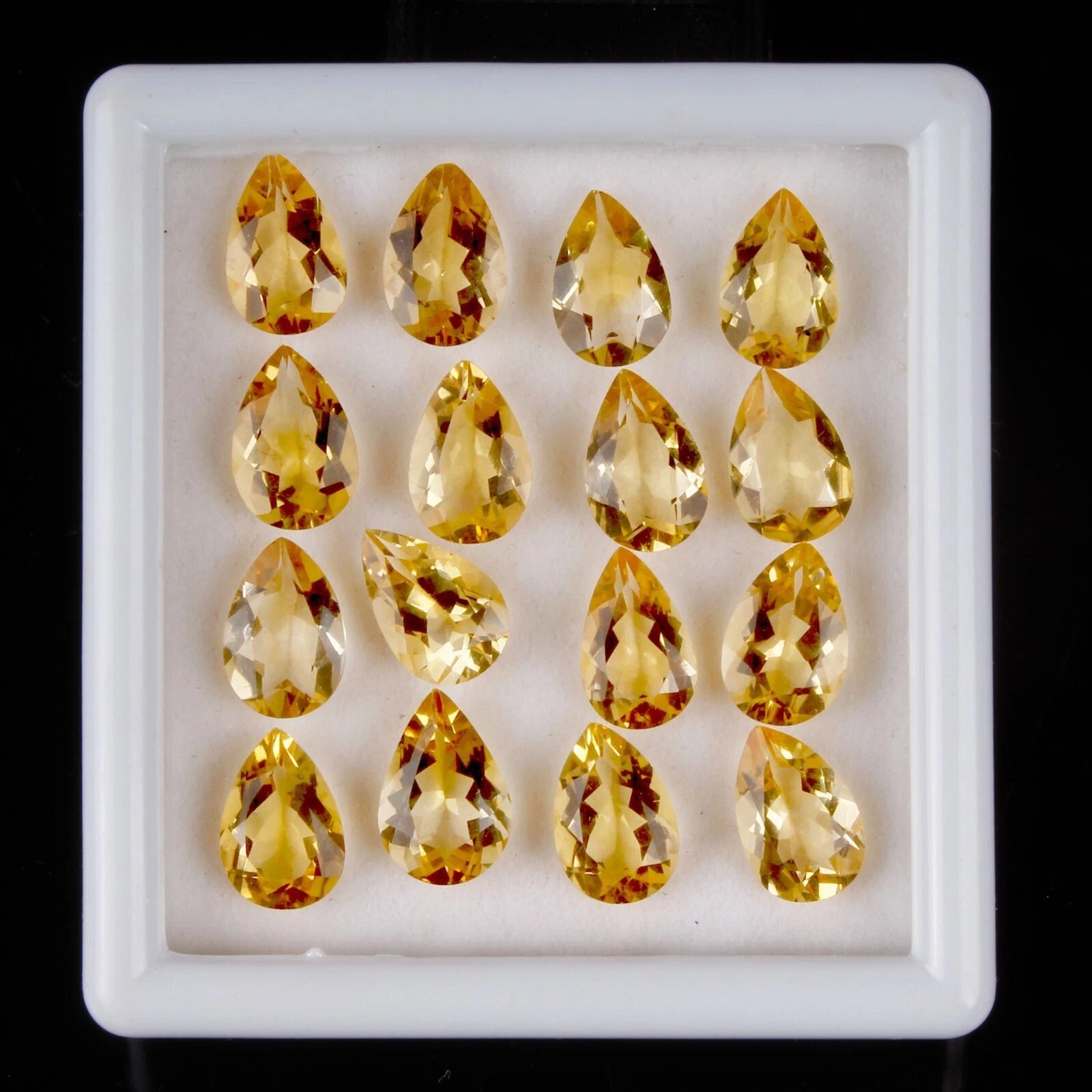 Citrine Lot, Loose Gemstone, Pear Cut, Untreated — 16 Pieces, 12mm, 41.60 Ct, Brazil
