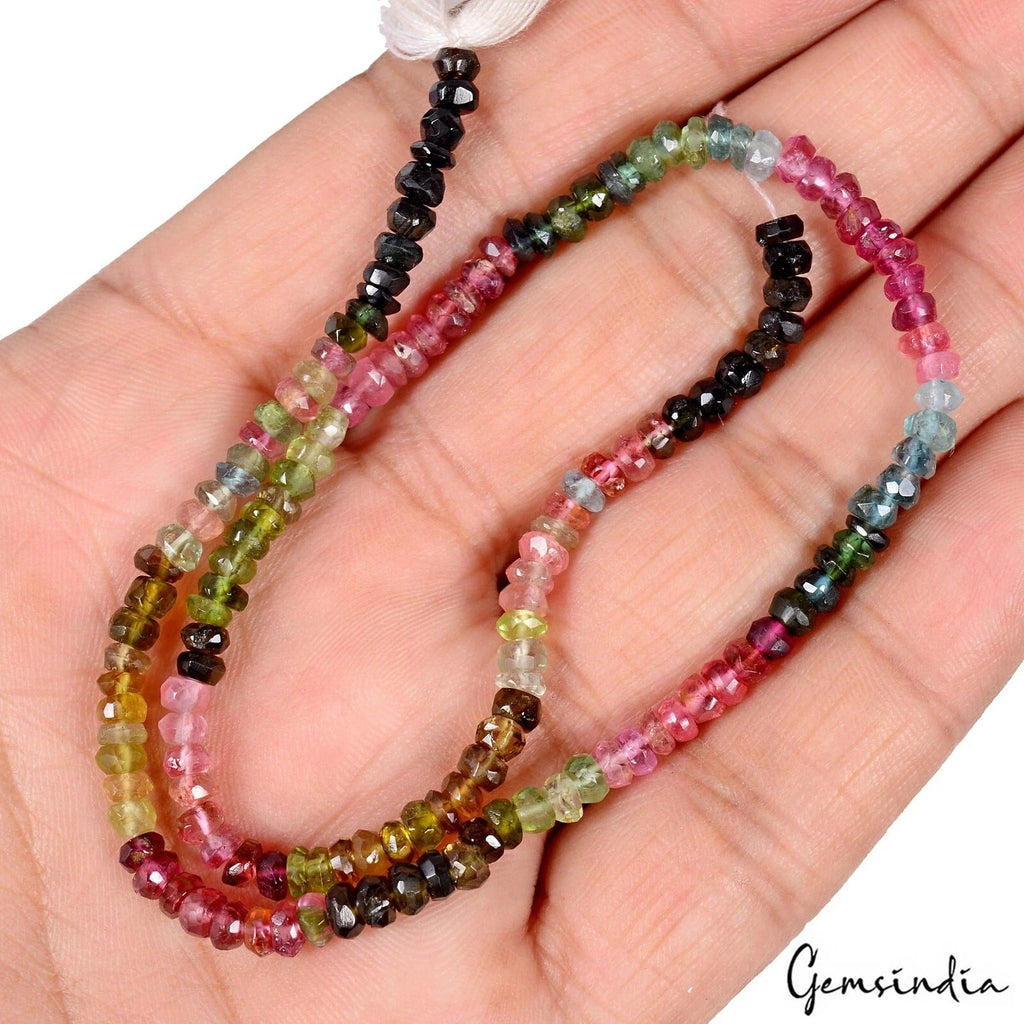 AAA+ 12.5"Natural Tourmaline Gemstone Multi Color Faceted 4mm Beads strand