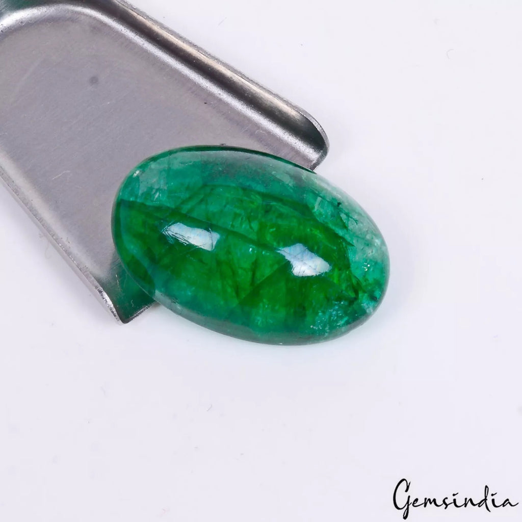 Emerald Cabochon, Oval Cabochon, Color Enhanced — 21x14x9mm, 21.20 Ct, Zambia