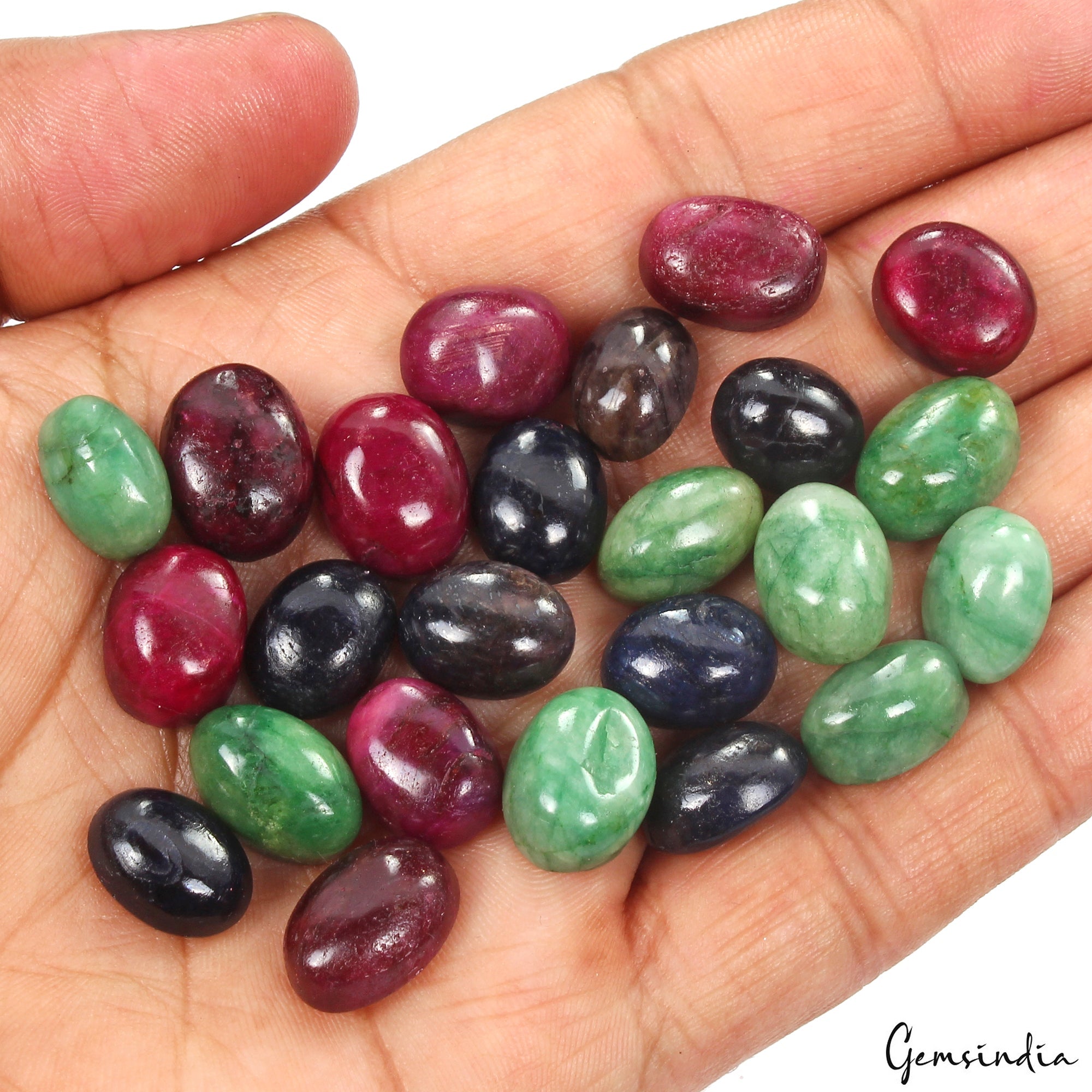 Certified 260 Ct Natural Ruby Emerald Sapphire Oval Cabochon Loose Gemstones Lot