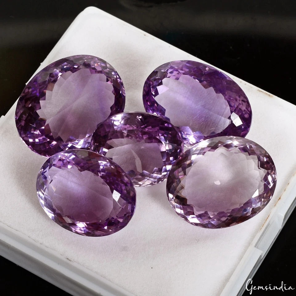 VVS 5 Pcs Natural Amethyst Untreated 19mm-24mm Faceted Cut Hi-Quality Gemstones