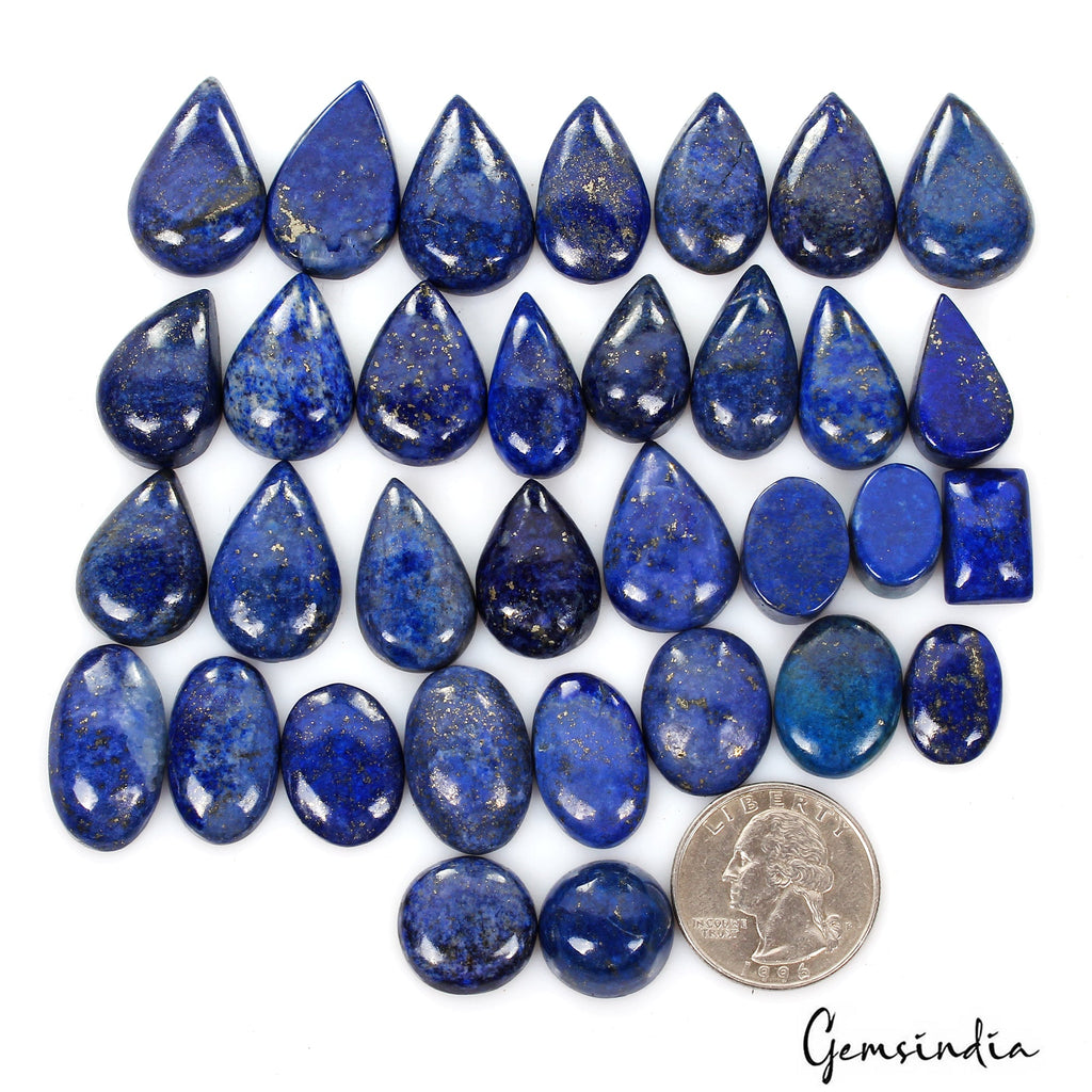 480 Ct/33 Pcs Natural Blue Lapis Lazuli Gold Flecks Mix Cab Loose Wholesale Gems