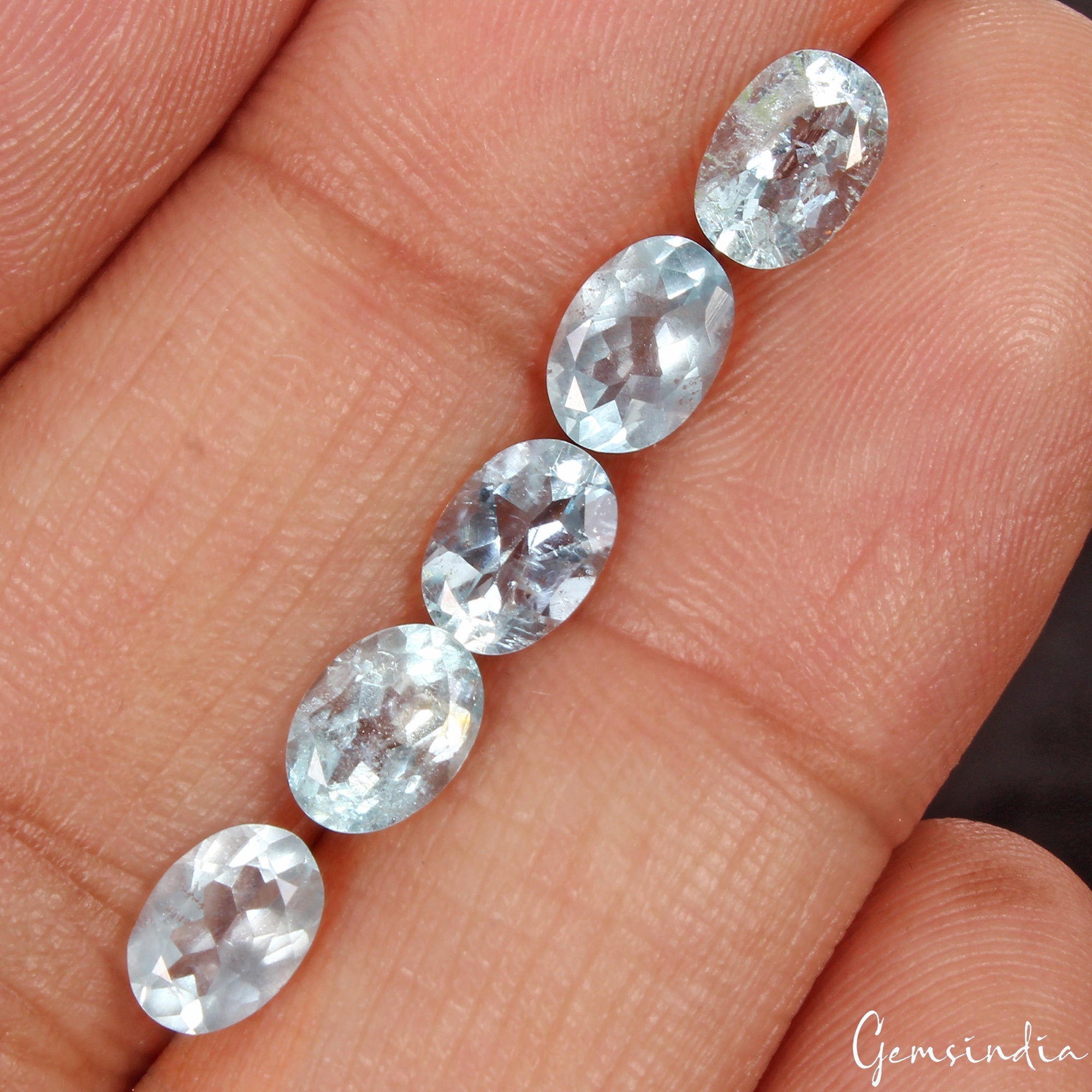 7x5mm Natural Blue Aquamarine Oval Cut Loose Certified Unheated Gemstones~3.45Ct