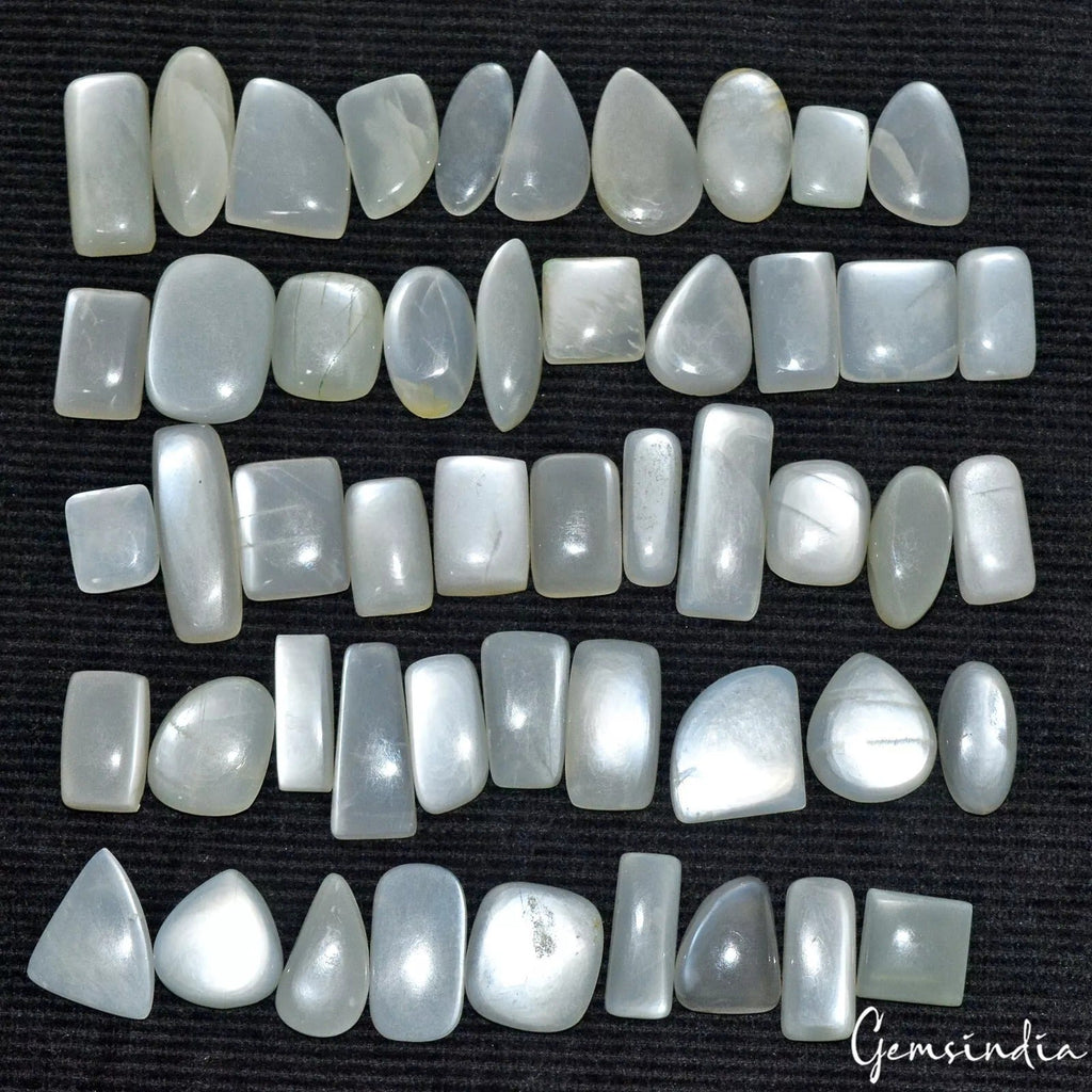 480 Ct/50 Pcs Natural Untreated White/Gray Moonstone Silky Mix Gems For Jewelry