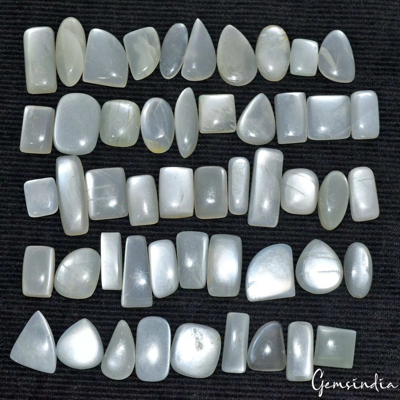 480 Ct/50 Pcs Natural Untreated White/Gray Moonstone Silky Mix Gems For Jewelry