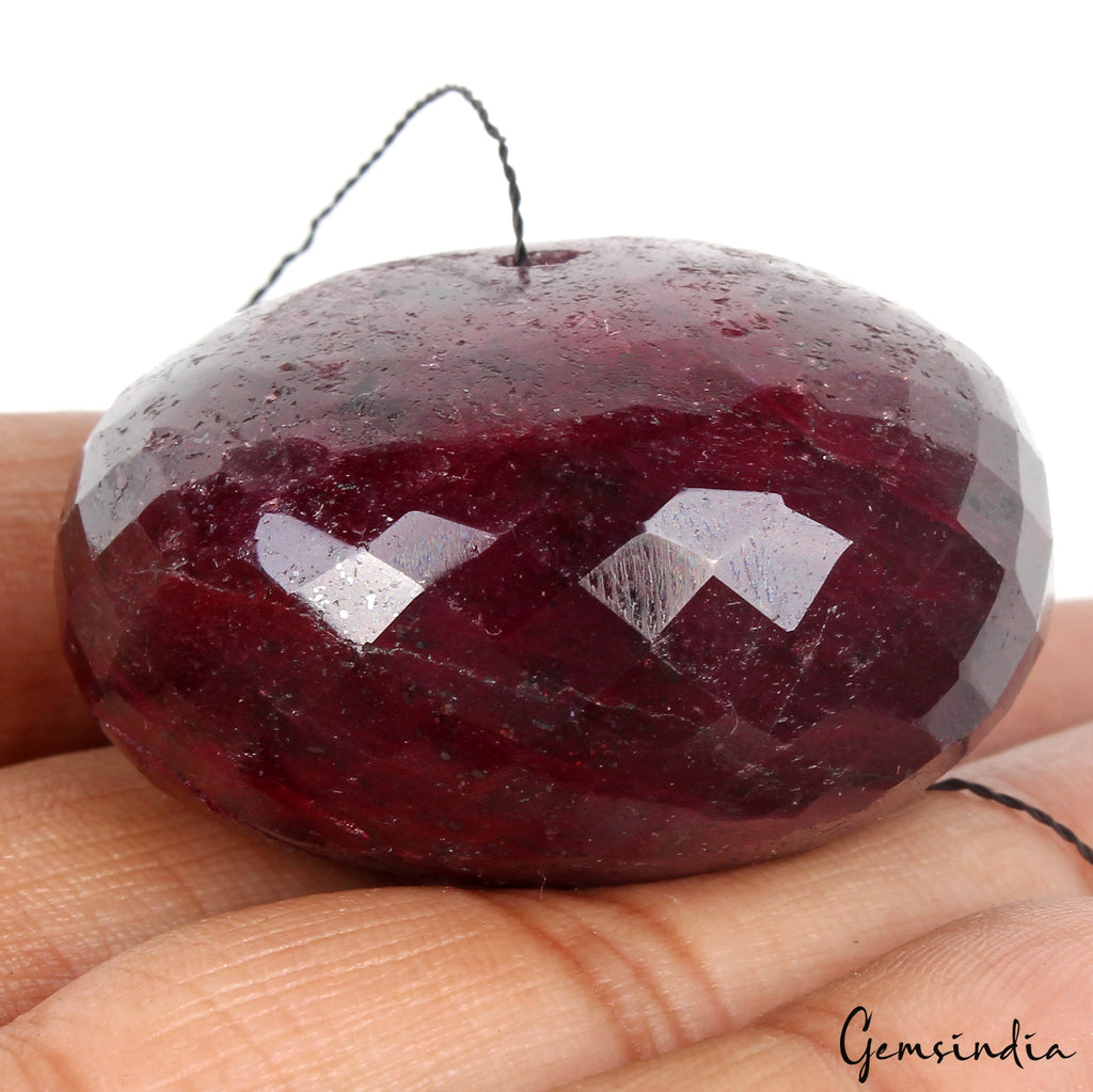 Giant Size 360 Cts Natural Earth Mined Ruby Gem Round Cut Bead Certified 38x24mm