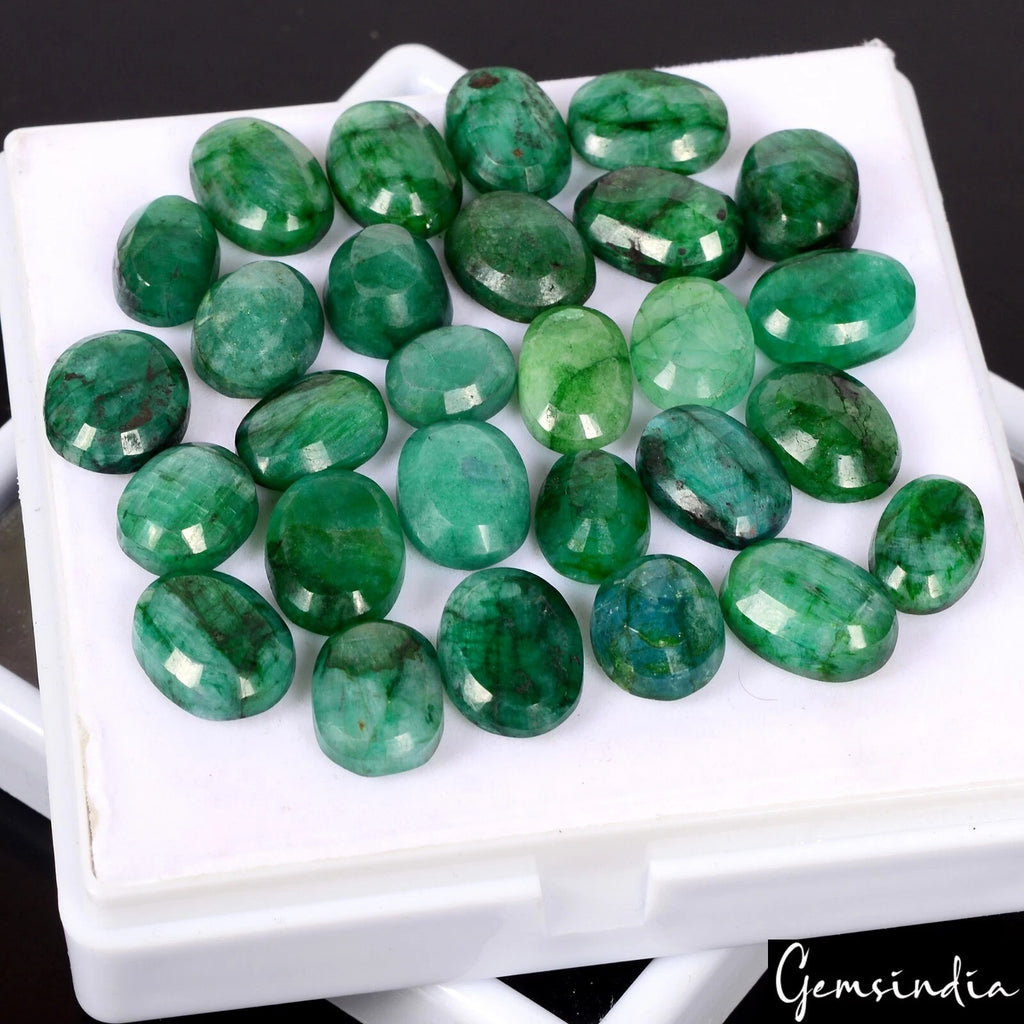 Emerald Lot, Loose Gemstone, Color Enhanced, Green — 28 Pieces, 12mm to 16mm, 261.40 Ct, Brazil