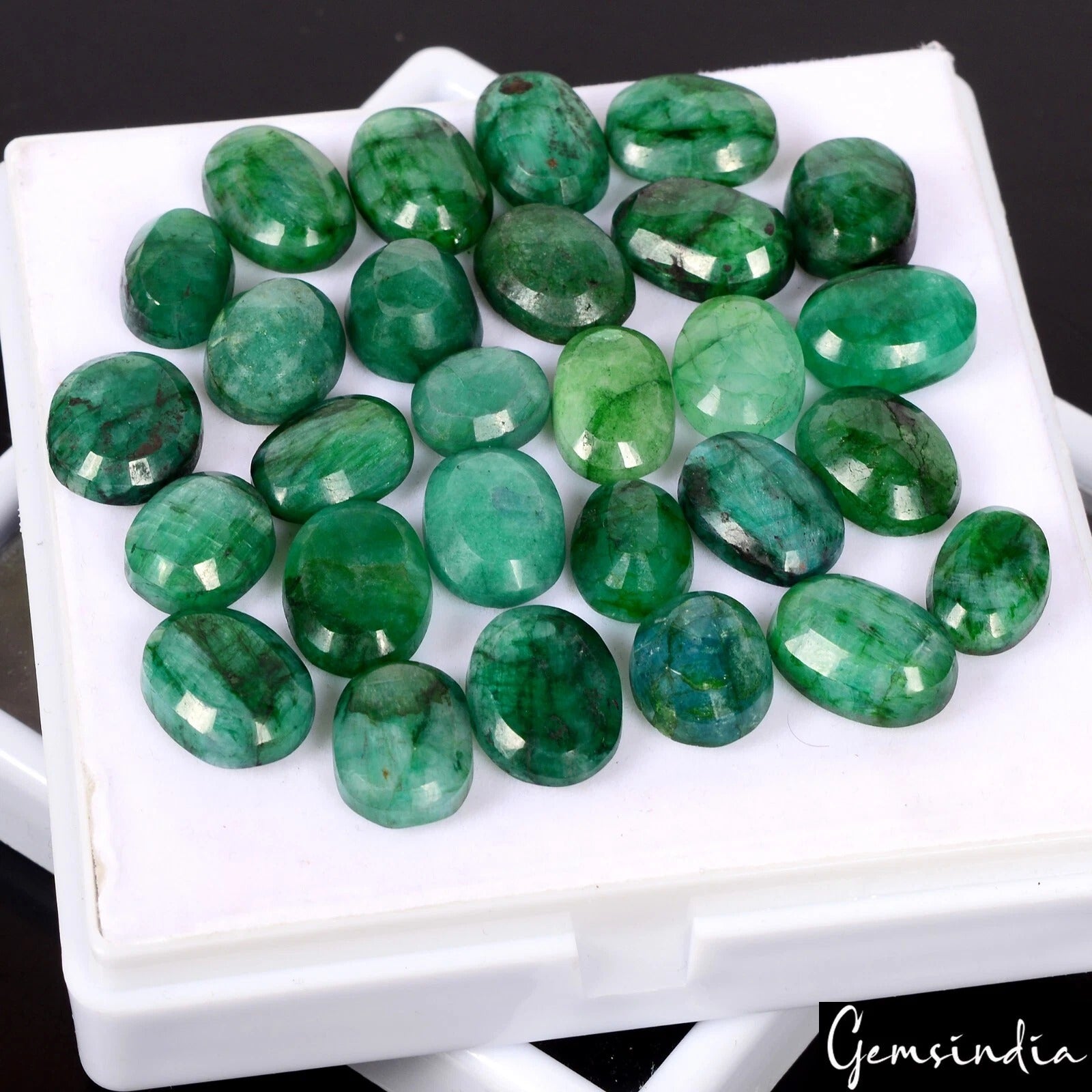 Emerald Lot, Loose Gemstone, Color Enhanced, Green — 28 Pieces, 12mm to 16mm, 261.40 Ct, Brazil