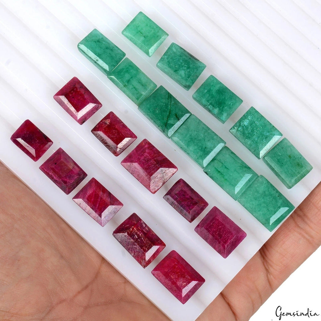 Natural Ruby & Emerald Baguette Cut Loose Gemstone 190 Ct/21 Pcs Lot for Jewelry