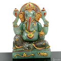 2.4 Kg Natural Green Aventurine Hand Crafted Lord Ganesha Gold Paint Sculpture