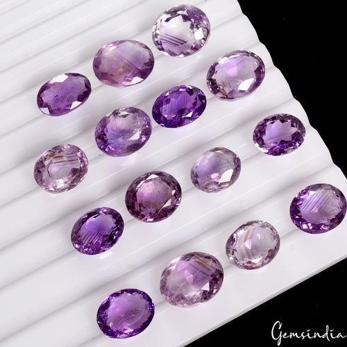 Amethyst Lot, Loose Gemstone, Oval Cut, Purple — 15 Pieces, 11mm to 14mm, 95.00 Ct, Brazil
