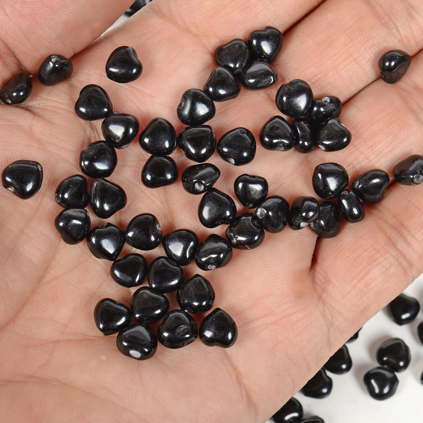 350 Ct/224 Pcs Natural Untreated Black Onyx Heart Cab Drill Bead Gem For Jewelry