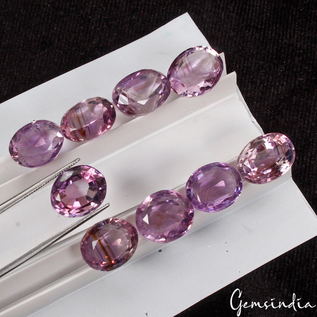 9 Pcs Natural Purple Amethyst Oval Cut Loose 13-14mm Untreated Gemstones~ 69 Cts