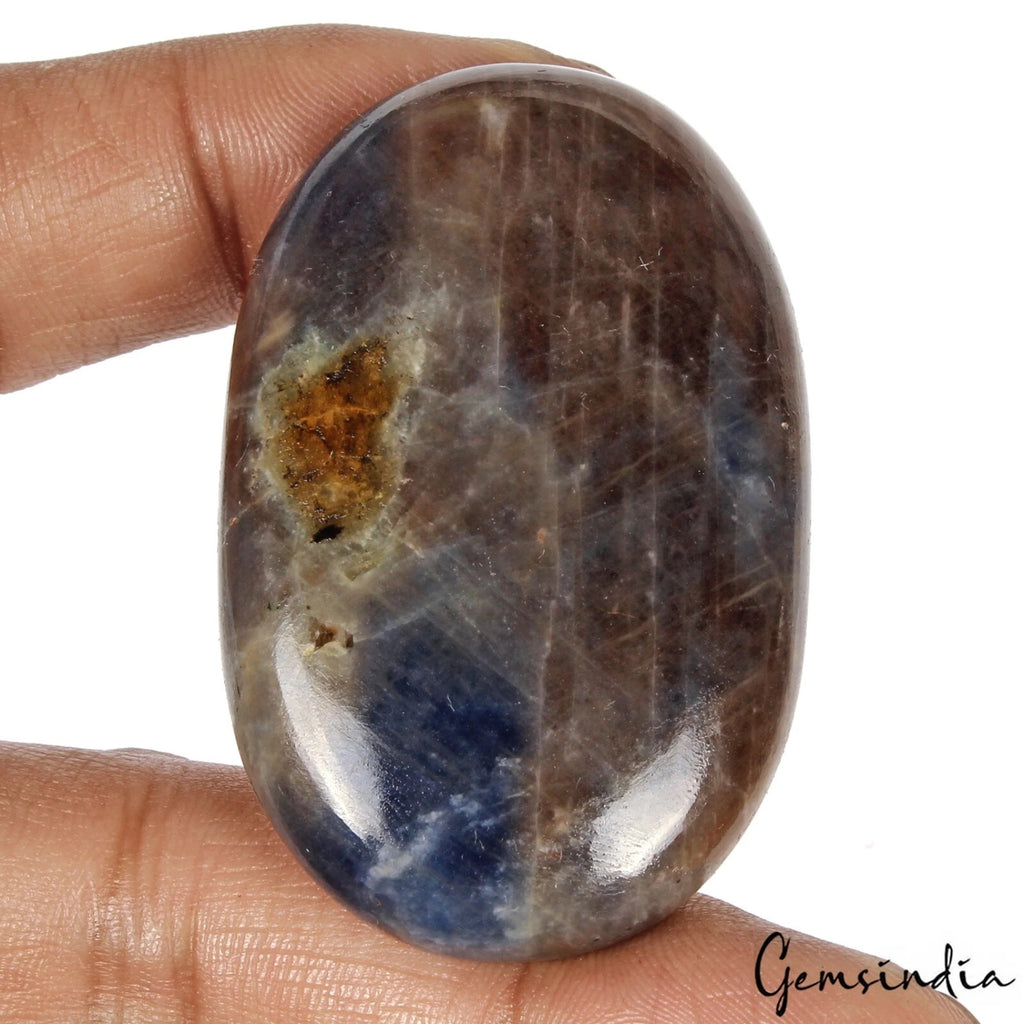 Blue Sapphire Cabochon, Untreated, Brown — 54 x 35 x 9 mm, 225.70 Ct, Madagascar