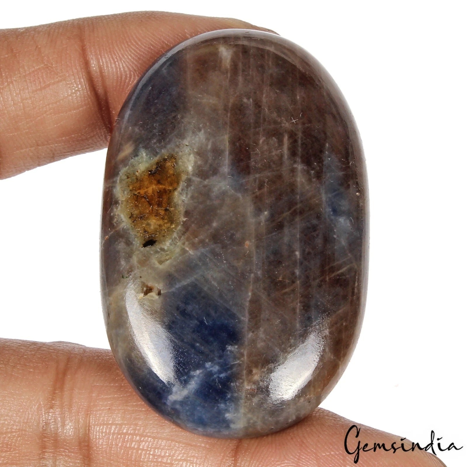 Blue Sapphire Cabochon, Untreated, Brown — 54 x 35 x 9 mm, 225.70 Ct, Madagascar