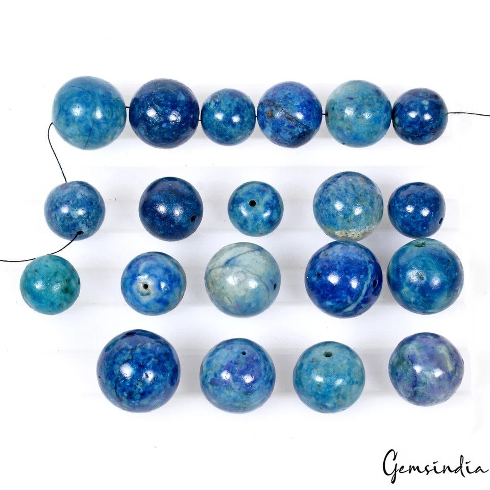 350 Cts/20 Pcs Natural Blue Lapis Lazuli Round Cab Drilled Beads Loose Gems Lot
